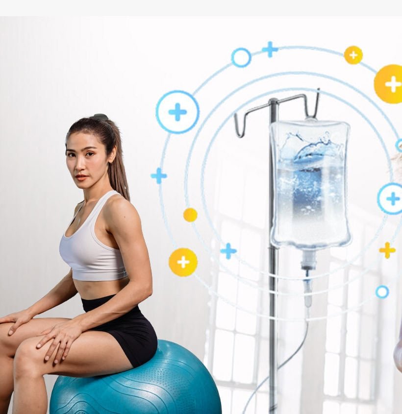 IV therapy infusion bag in medical setting, health, wellness, hydration treatment.